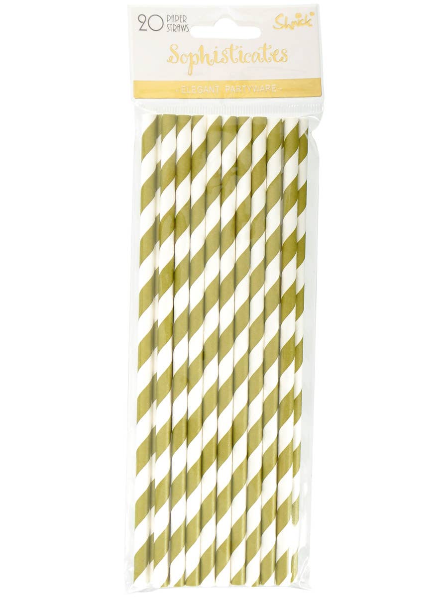 Image of Gold and White Stripe 20 Pack Paper Straws