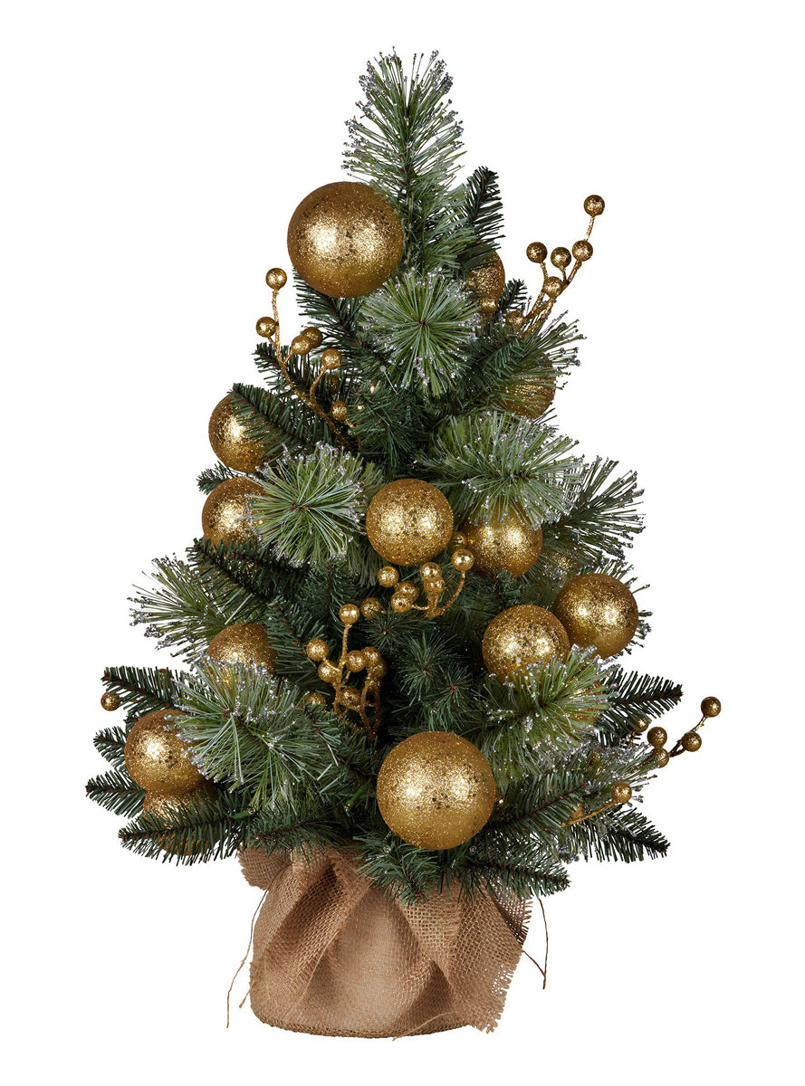 Gold Bauble Decorated Mini Tabletop Christmas Tree Decoration With Lights 61cm - Unlit Image
