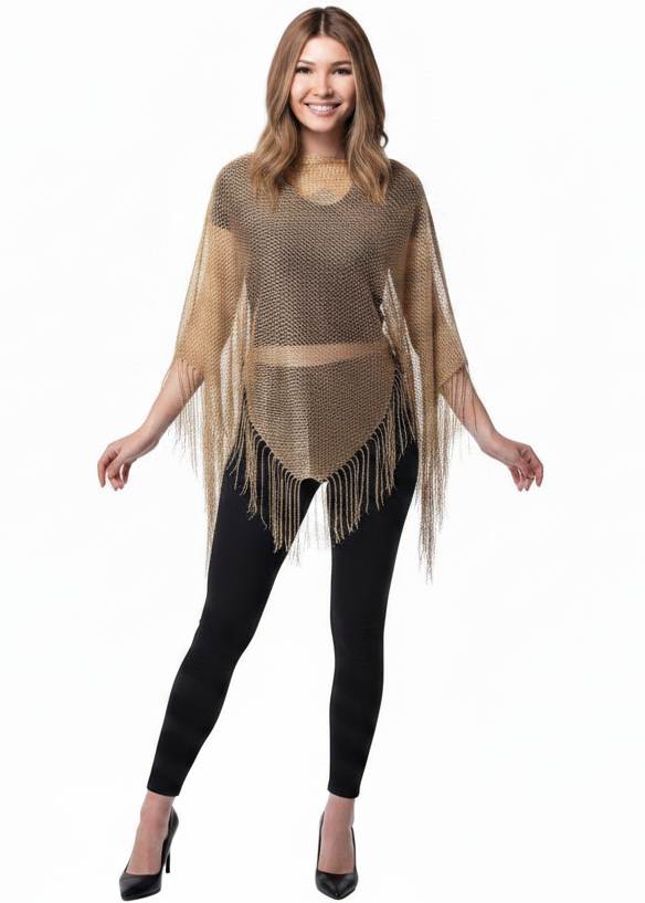 Sparkly Gold Fishnet Women's Costume Poncho - Main Image