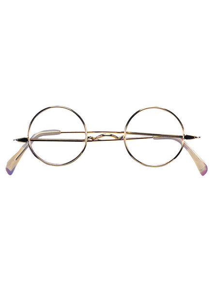 Round Gold Framed Clear Santa Claus Costume Glasses - Main Image