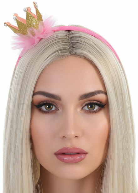 Image of Glittery Gold and Pink Mini Crown Costume Headband - main image