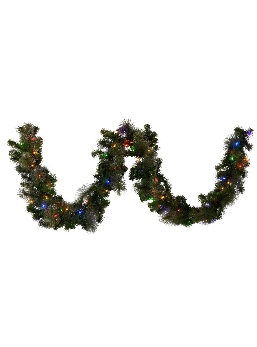 Gold Glittered Christmas Garland Decoration With Lights 270cm - Main Image