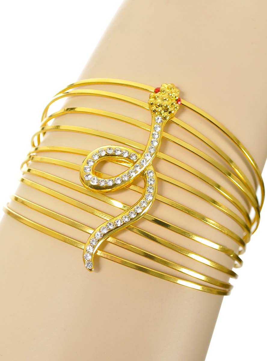Image of Embellished Gold Metal Snake Egyptian Costume Bracelet - Main Image