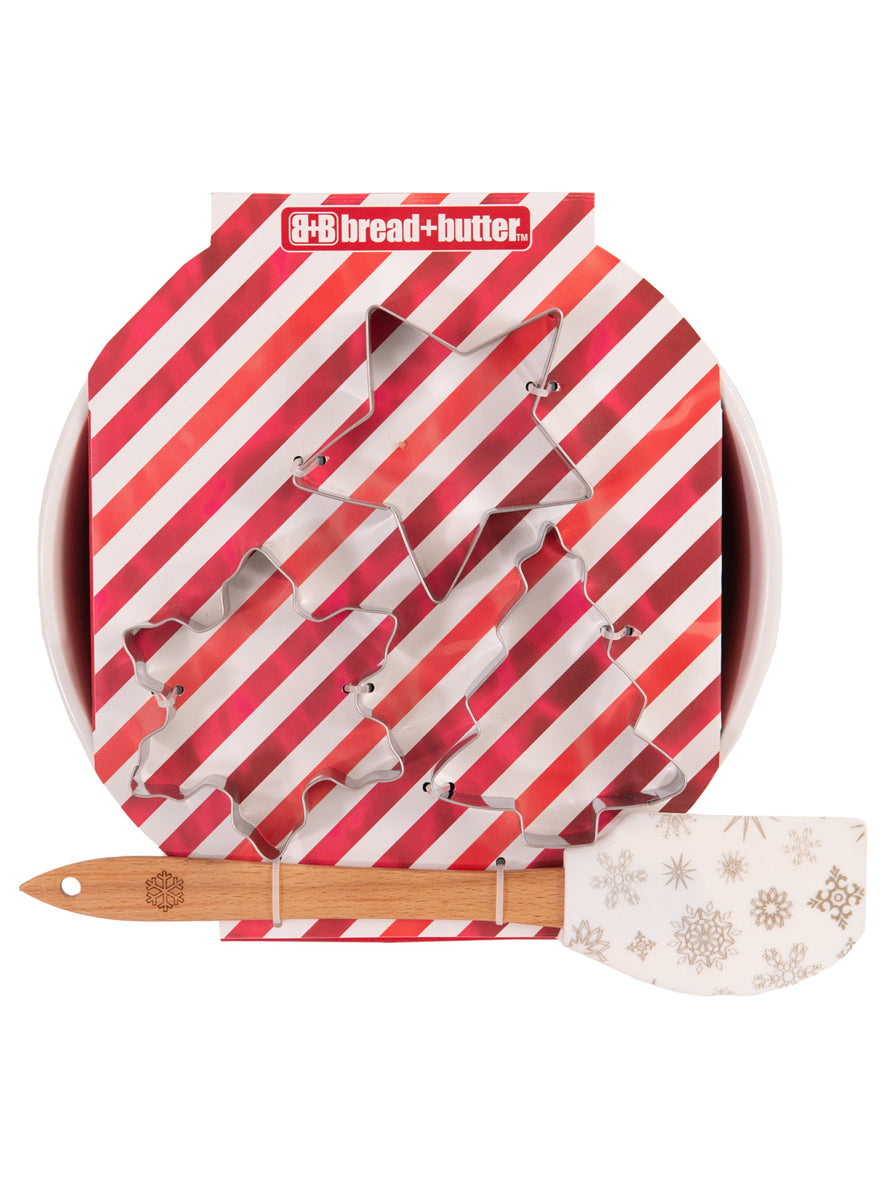 Gold Snowflake Print Mini Mix Bowl Christmas Set With Cookie Cutters - Alternate Image 1