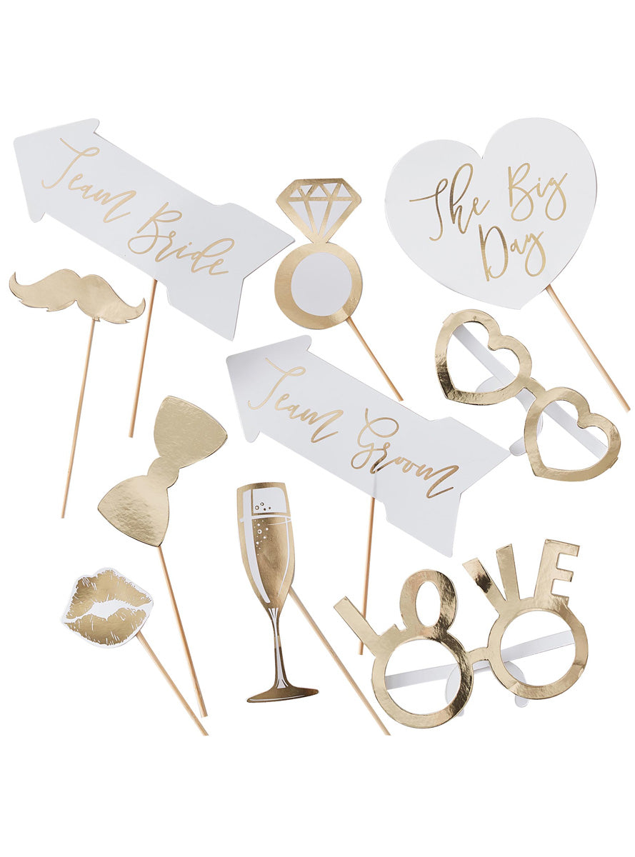 Gold Wedding 10 Pack Photo Booth Props – Main Image