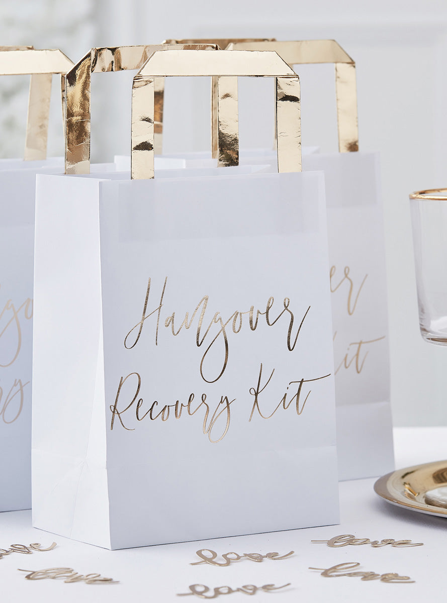 Gold Wedding 5 Pack Paper Hangover Favour Bags – Lifestyle Image