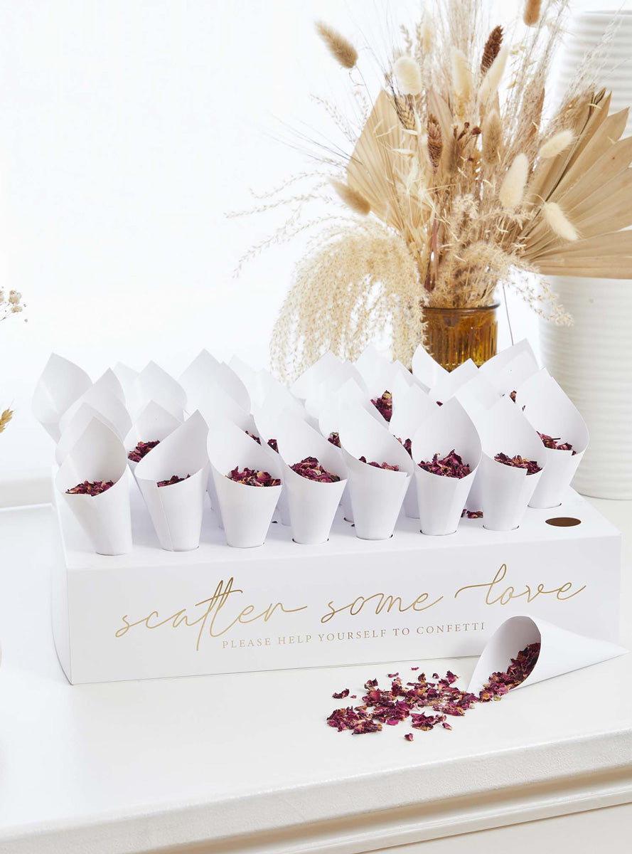 Gold Wedding Scatter Some Love Stand with Cones - Lifestyle Image