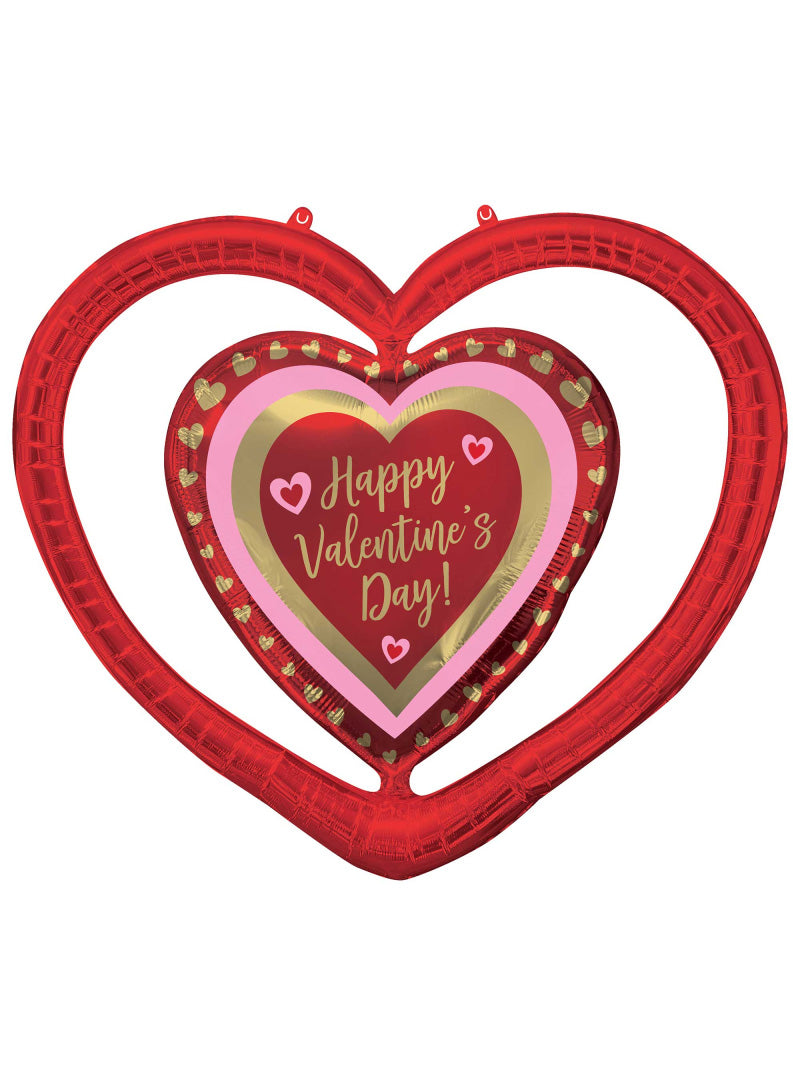 Golden Hearts Happy Valentines Day 91cm Open Design Supershape Foil Balloon - Main Image
