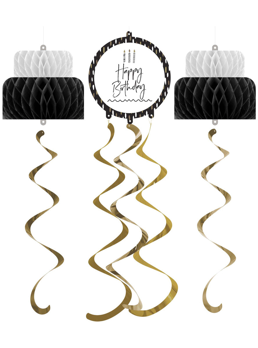 Golden Wishes 3 Pack Happy Birthday 152cm Hanging Decorations – Main Image