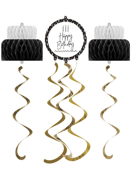 Golden Wishes 3 Pack Happy Birthday 152cm Hanging Decorations – Main Image