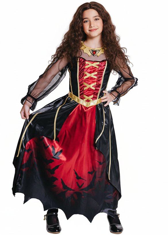 Image of Gothic Vampiress Queen Girl's Halloween Costume - main image