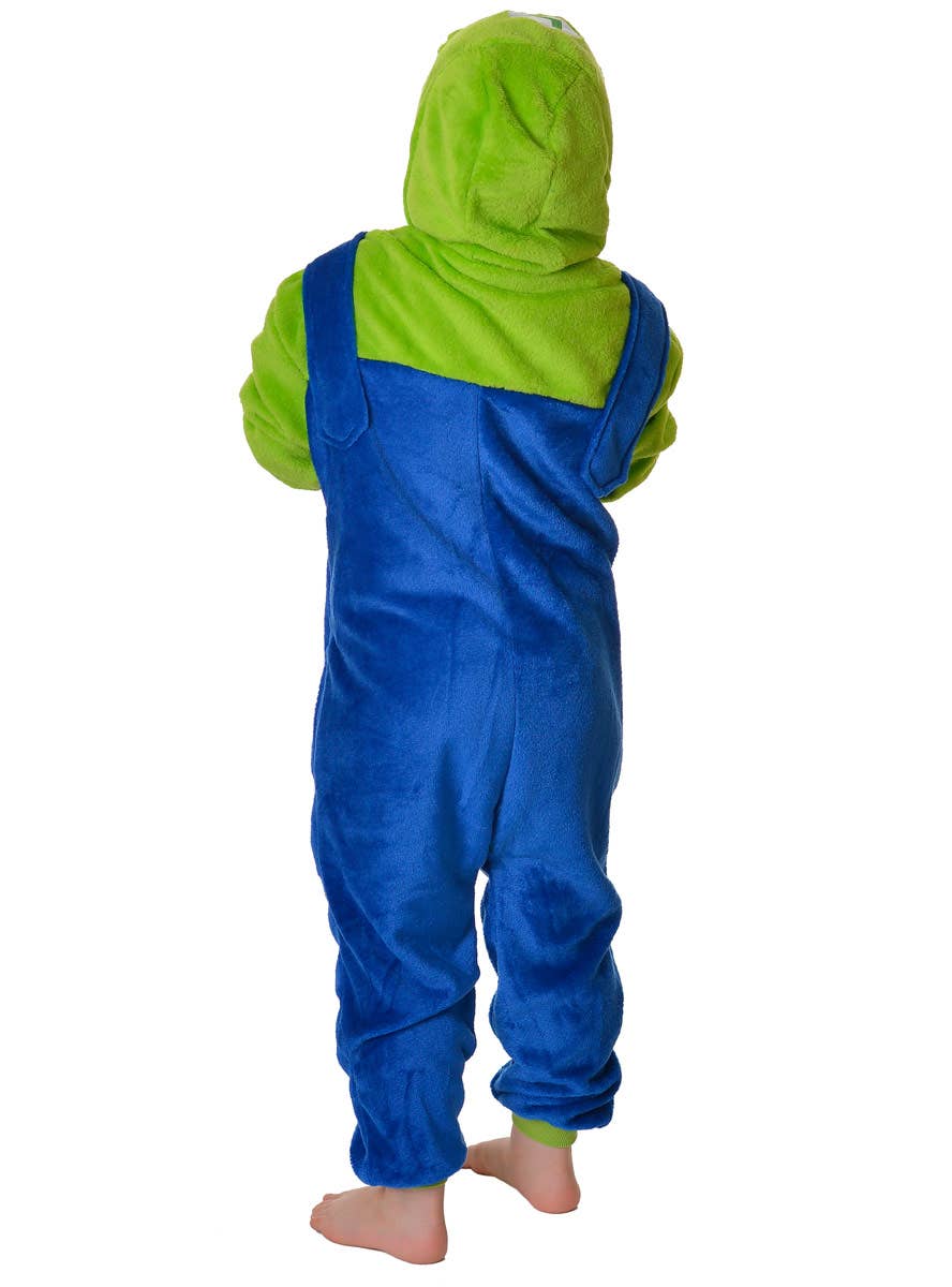 Kid's Luigi Super Mario Gaming Costume Onesie - Back Image