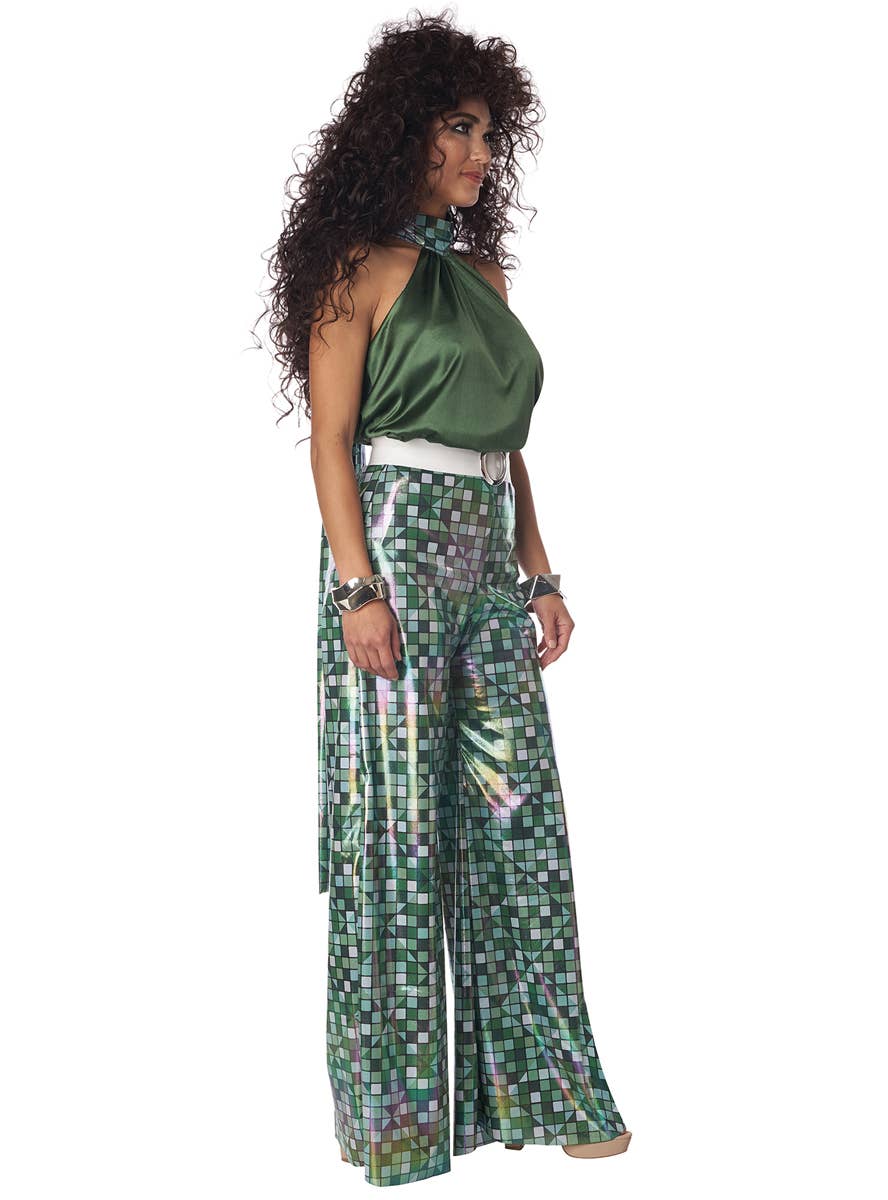 1970's Two Piece Chequered Green Womens Disco Costume - Alternative  Image