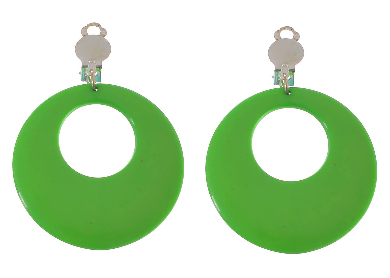 Clip On Round Green 80s Earrings - Zoom Image