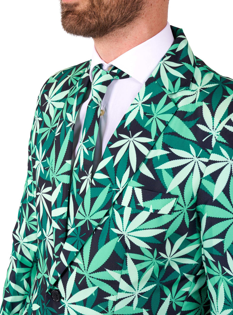 Green Leaf Print Mens Costume Suit - Close Image 3