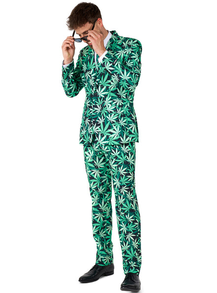 Green Leaf Print Mens Costume Suit - Main Image