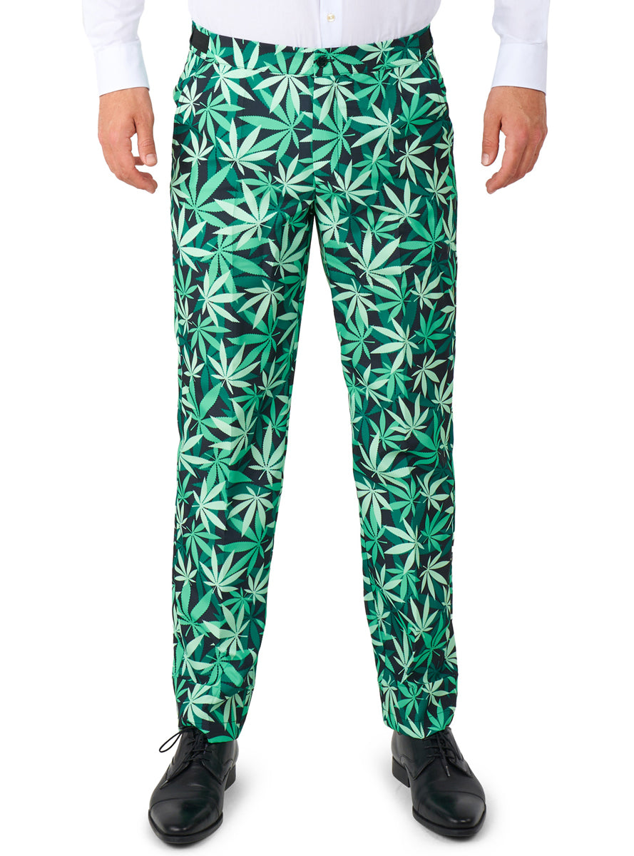 Green Leaf Print Mens Costume Suit - Pants Image