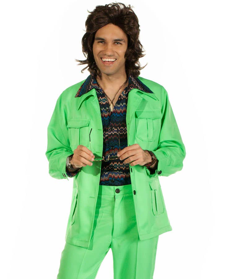 Deluxe Green Leisure Suit Dress Up 1970s Green Costume Suit for Men