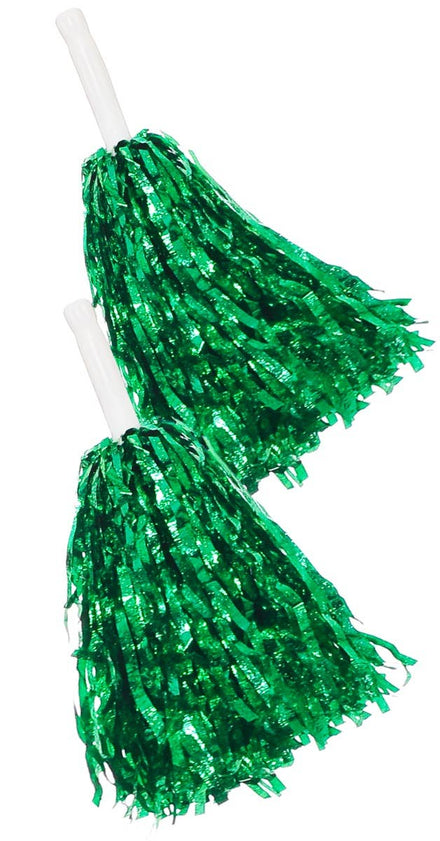 Green Metallic Tinsel Pom Poms Sports Day Costume Accessory Main Image