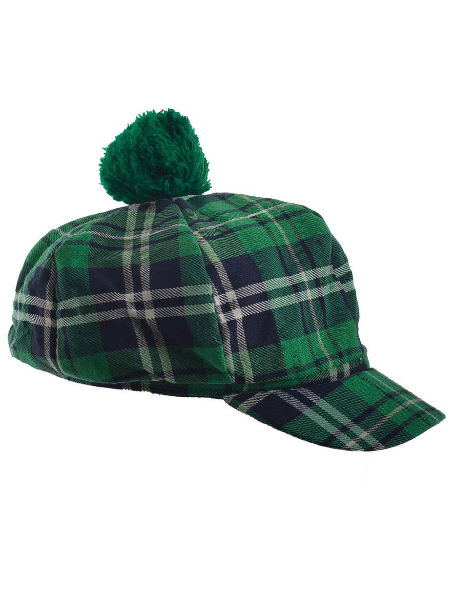 Green Irish Tartan Costume Hat with Pom Pom - Main Image