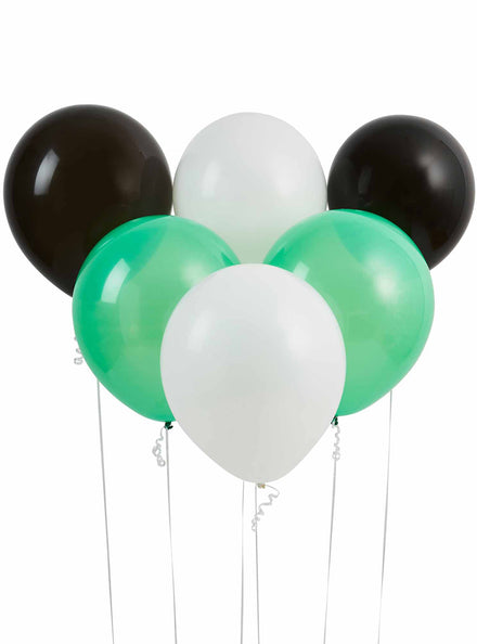 Green White and Black 6 Pack 30cm Latex Balloons - Main Image