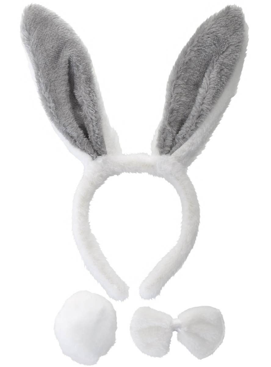 Furry Grey and White Easter Bunny 3 Piece  Costume Accessory Set