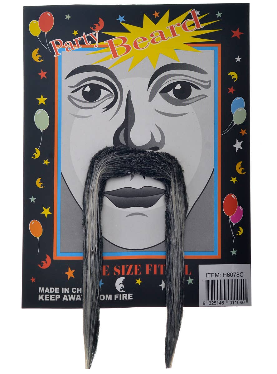 Image of Long Hanging Grey Faux Hair Costume Moustache - Main Image