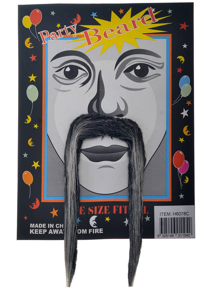 Image of Long Hanging Grey Faux Hair Costume Moustache - Main Image