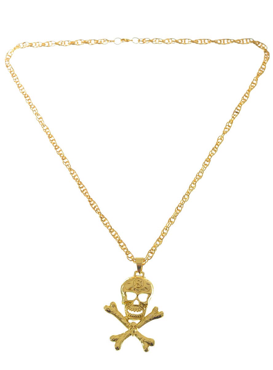 Gold Metal Pirate Skull and Crossbones Costume Necklace