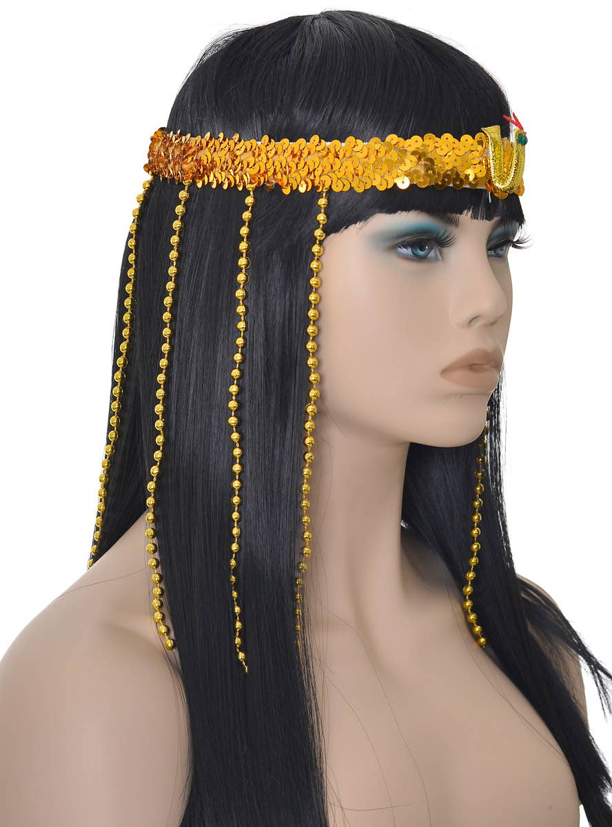 Gold Sequin Egyptian Snake Costume Headband with Beads