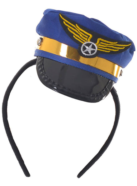 Blue and Gold Pilot Hat on Headband Costume Accessory