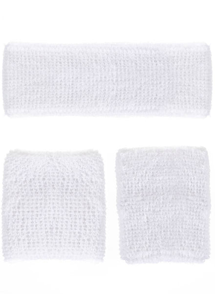 White 1980's Tennis Sweatbands Costume Accessory Set