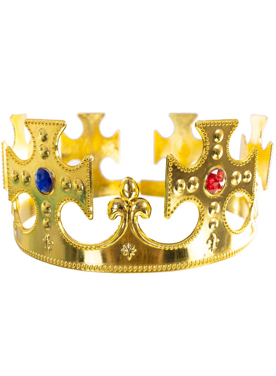 Metallic Gold Jewelled King Crown Accessory
