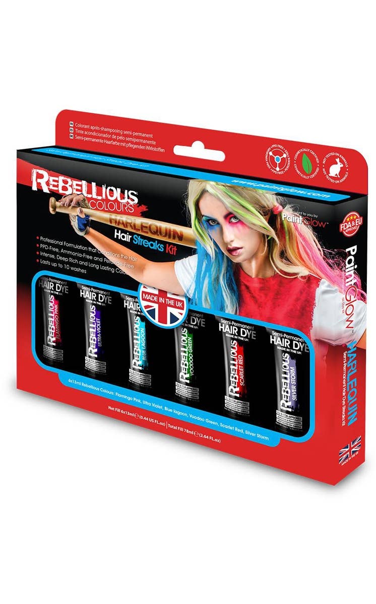 Harley Quinn Vibrant Hair Streaks 6 Colour Temporary Hair Dye Kit