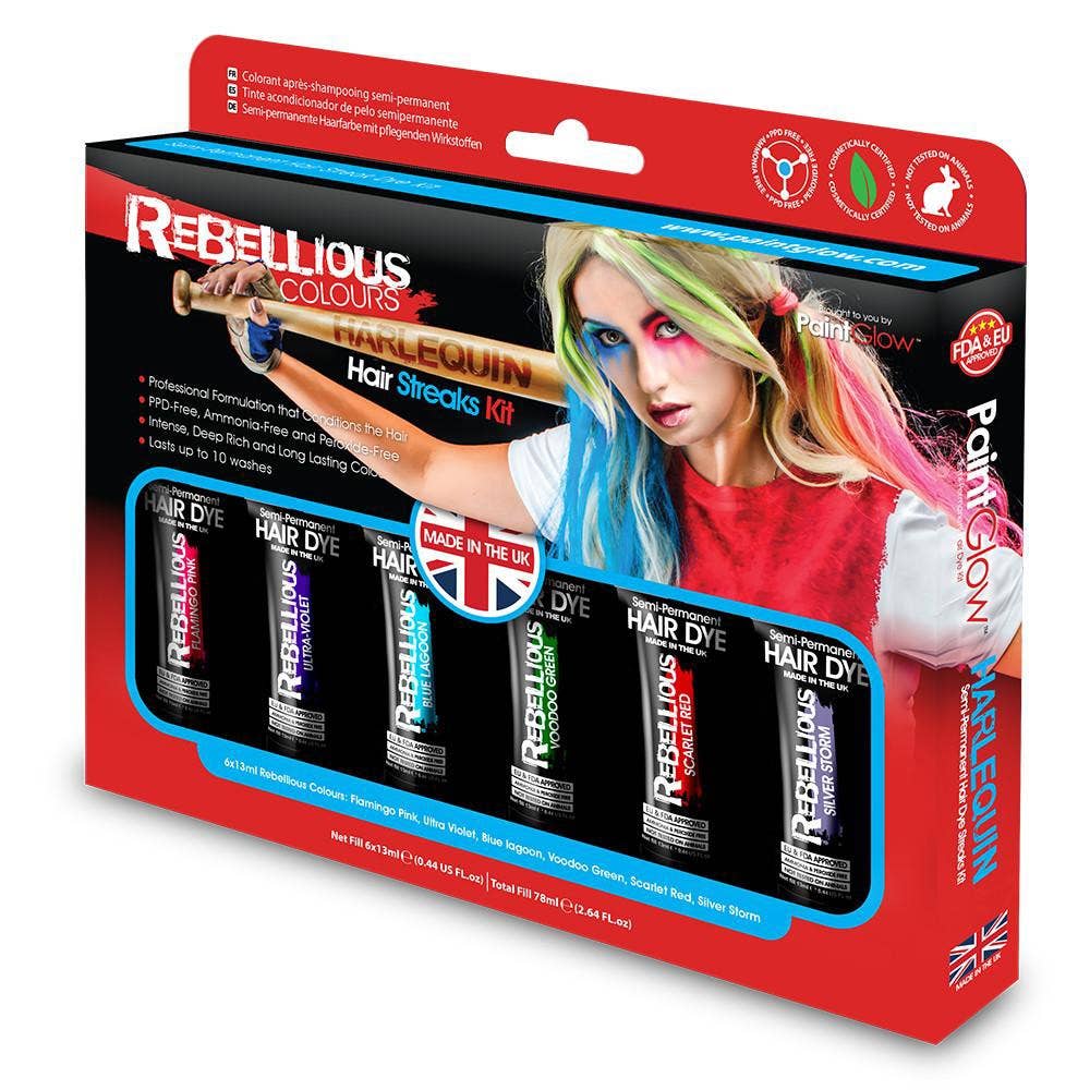 Harley Quinn Vibrant Hair Streaks 6 Colour Temporary Hair Dye Kit 3