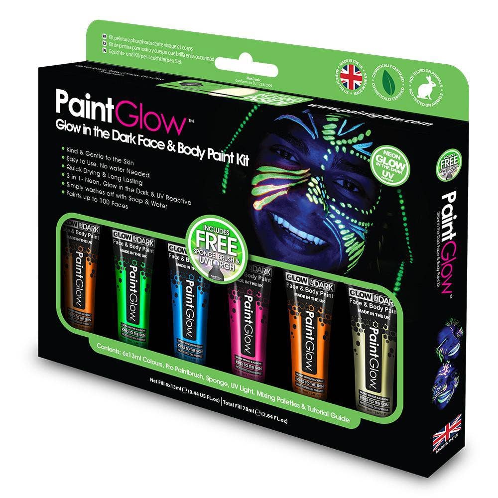 6 Colour Neon Glow in the Dark and UV Costume Festival Makeup Kit 3