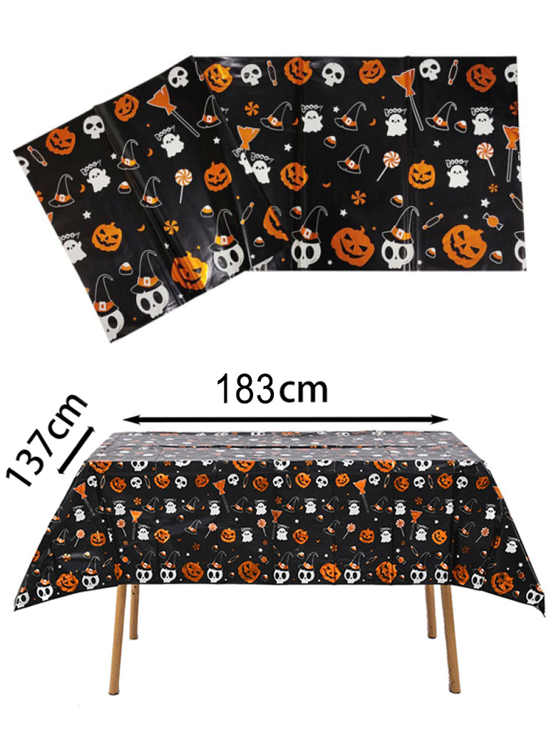 Pumpkin And Skull Print Halloween Party Table Cover - Main Image