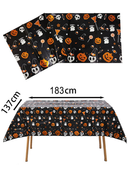 Pumpkin And Skull Print Halloween Party Table Cover - Main Image