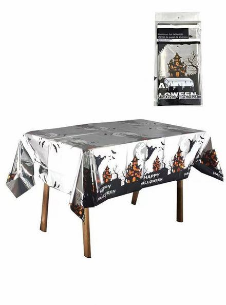 Silver Happy Halloween Print Party Table Cover - Main Image