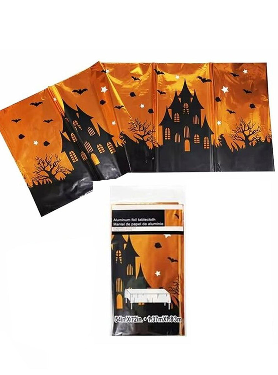 Orange Haunted House Print Halloween Party Table Cover - Main Image