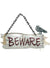 Image of Hanging Beware Sign with Crow Halloween Decoration