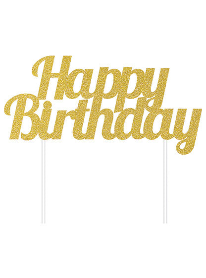 Happy Birthday Gold Glitter 17cm Cake Topper – Main Image