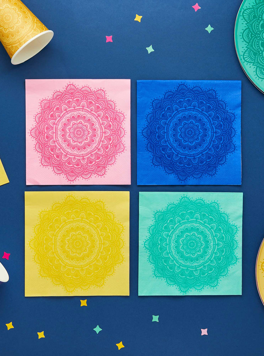 Happy Diwali 16 Pack Colourful Mandala Lunch Napkins - Lifestyle Image