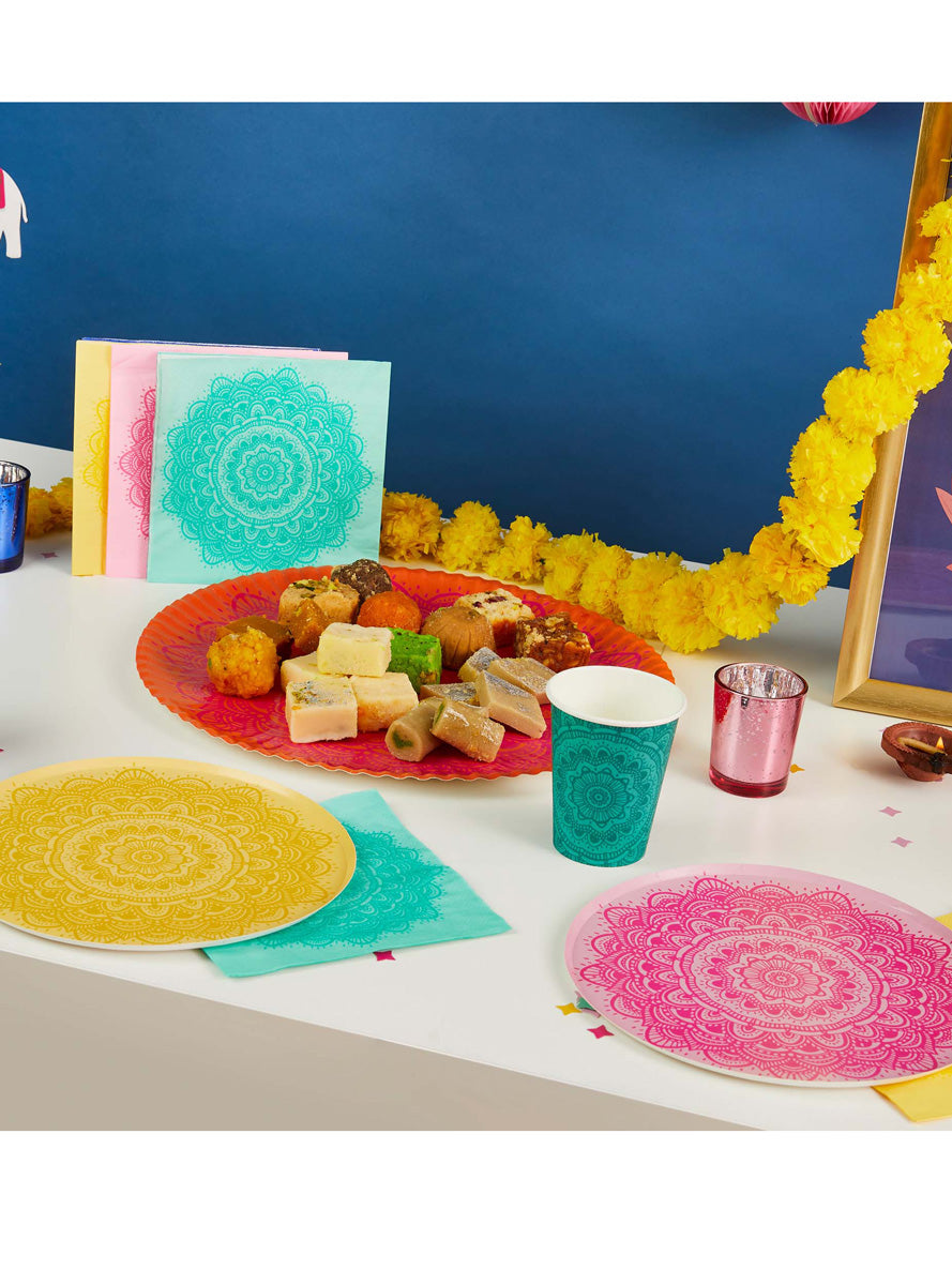 Happy Diwali 23cm Colourful Mandala 8 Pack Paper Plates - Lifestyle Image 1