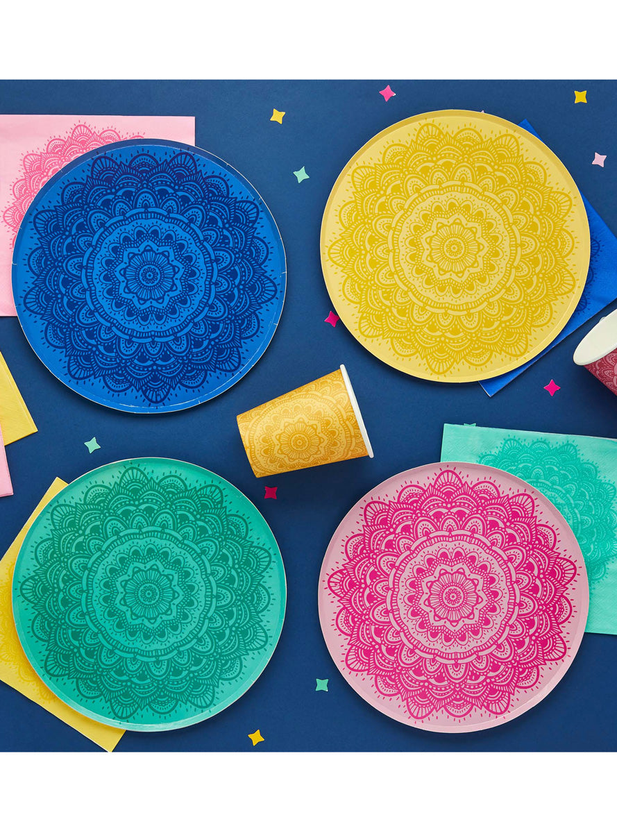Happy Diwali 23cm Colourful Mandala 8 Pack Paper Plates - Lifestyle Image 2