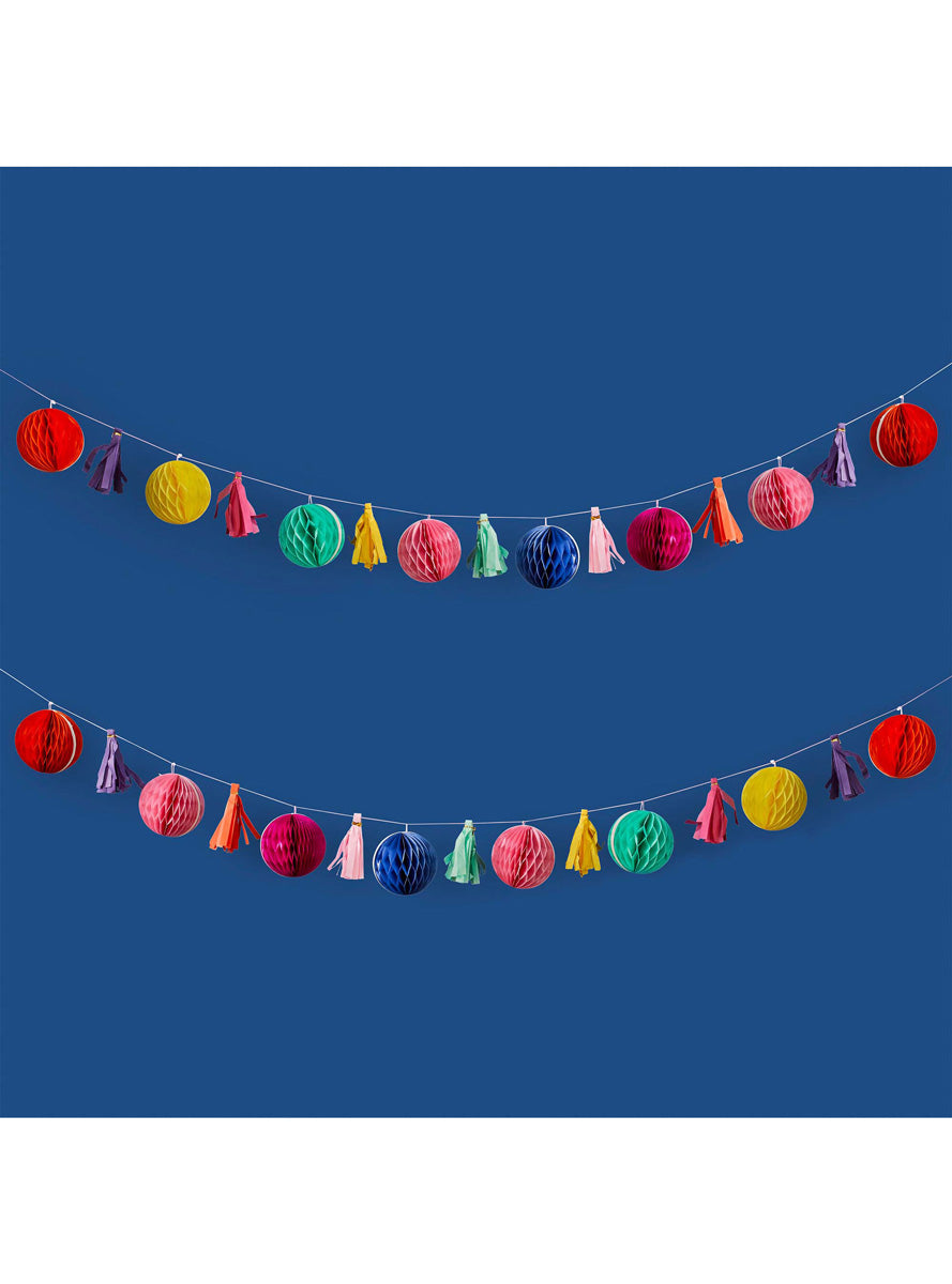 Happy Diwali 2m Long Colourful Honeycomb And Tassel Garland - Lifestyle Image