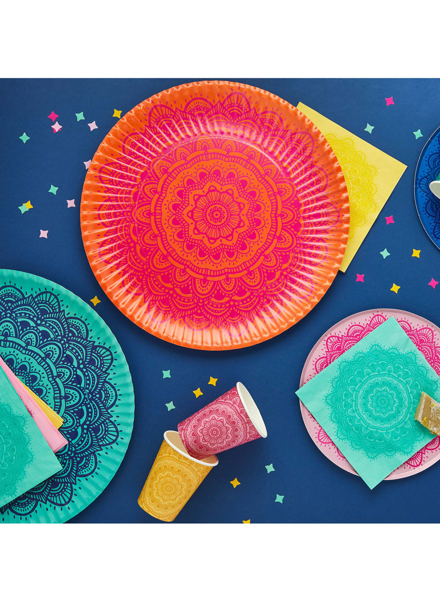 Happy Diwali 35cm Colourful Mandala 2 Pack Paper Plates - Lifestyle Image 2