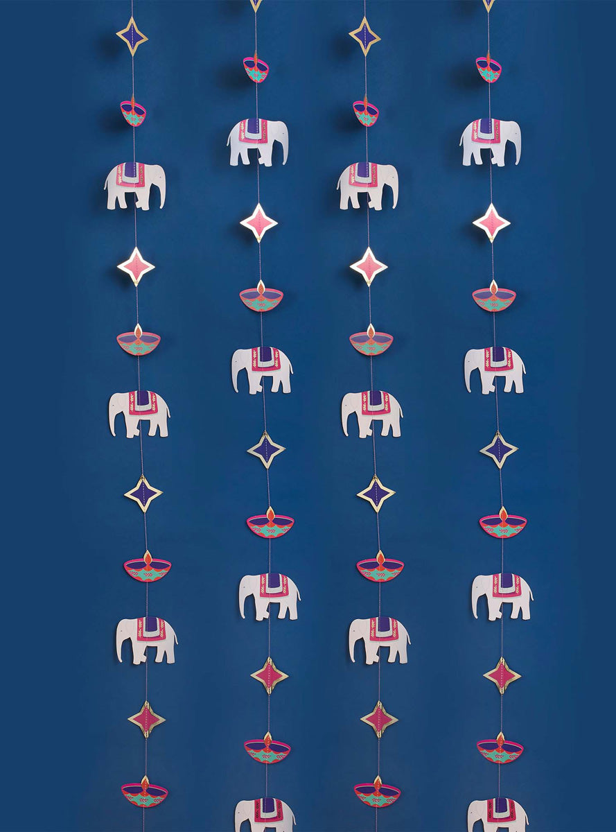 Happy Diwali 5m Long Elephants Hanging Card Decorations - Lifestyle Image