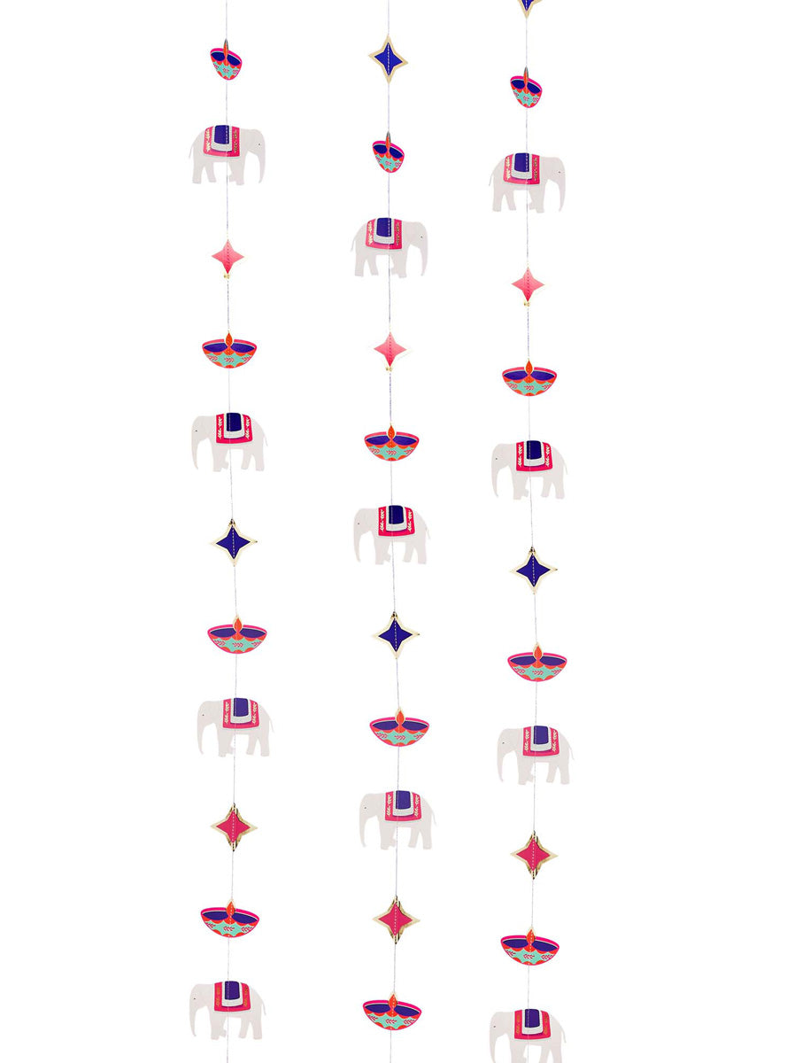 Happy Diwali 5m Long Elephants Hanging Card Decorations - Main Image