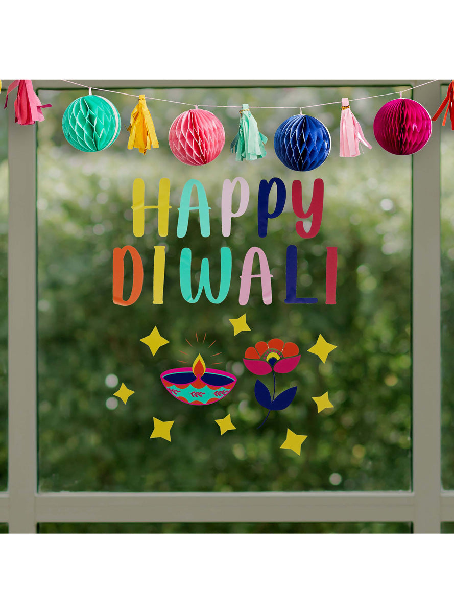 Happy Diwali Colourful 2 Pack Window Clings - Lifestyle Image